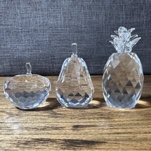 Simon Designs Set of 3 Mini Fruit Pear Pineapple Apple No Box cut glass mini